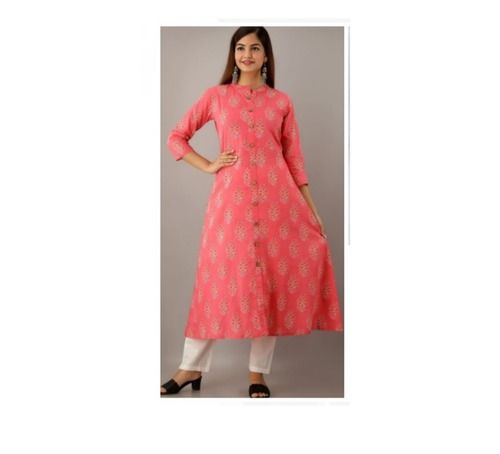 Indian Comfortable To Wear Glam Roots Pink Printed Cotton Casual Wear Ladies Long Kurta