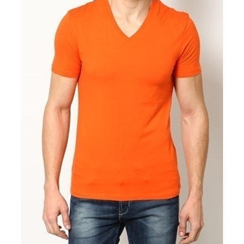 Stylish And Comfortable Mens Orange Colour V Neck Cotton T Shirt Gender: Male