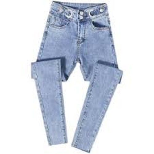 Blue Color Denim Jeans Plain Pattern Stretchable And Breathable For Ladies