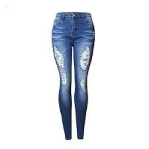 Blue Color Stretchable And Breathable Rugged Pattern Regular Fit Denim Jean For Women