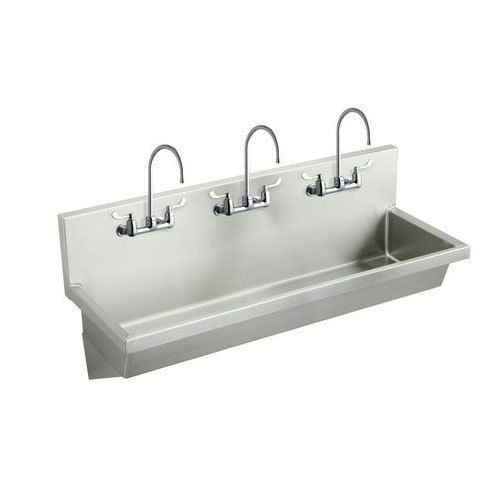 Silver Corrosion-Resistant Stainless Steel Triple Bowl Hand Wash Sink, 34 Inch