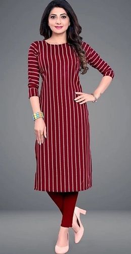 Maroon Mega Sleeves Pattern Red Color Cotton Traditional Kurta With Checkered Pattern For Women 