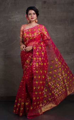 Party Wear Ladies Heavy Embroidery Jamdani Sarees With Blouse Piece