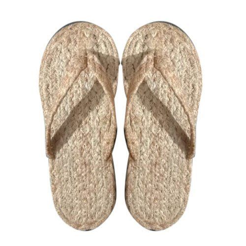 Beige Unisex Daily Wear Lightweighted And Durable Flip-Flop Fancy Jute Slipper