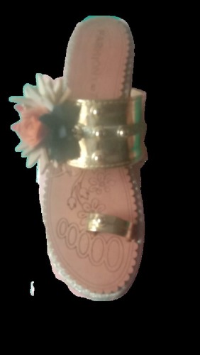 Golden Man-Made Leather Flat Slip-On Sandals for Women - Size 7, Rubber Outsole, Stylish and Comfortable Design