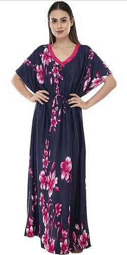 Cotton Multi Color Printed Belt Attached Ladies Satin Nighties With Comfortable And Breathable 