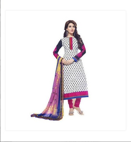 प्योर कॉटन ग्रे और पर्पल प्रिंटेड कैज़ुअल वियर फुल स्लीव्स लेडीज़ सूट डेकोरेशन मटीरियल: लेस