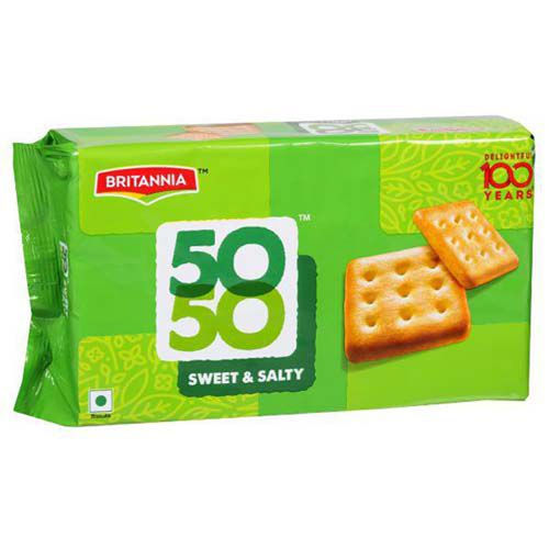 Square Shaped 50-50 Sweet And Salty Britannia Biscuits, 200g Pack