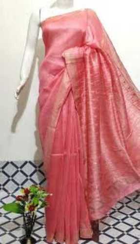 Batik Linen Pink Saree For Party Wear And Office Wear