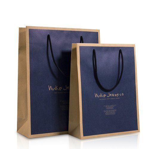 Brown And Blue Colour Printed Shopping Advertising Paper Bags With Handle