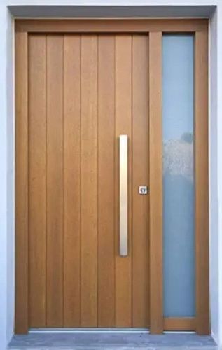 Solid Wood Brown Plain Wooden Entrance Doors With Ferro Stainless Steel Flat Handles