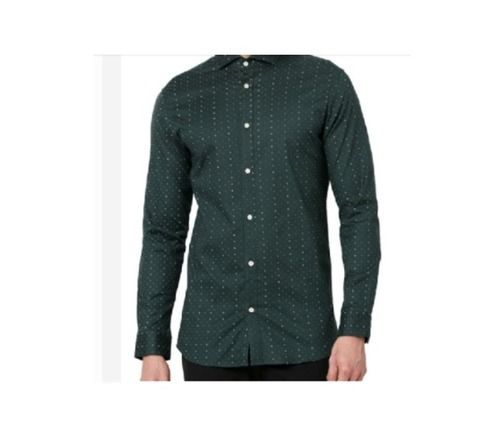 Lightweight Full Sleeve 100 Percent Cotton Printed Green Mens Casual Shirt