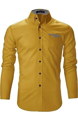 Mustard Color Shrink Resistant Full Sleeves Style Cotton Plain Formal Shirt For Men