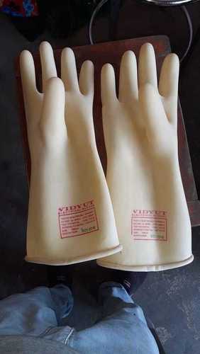 Cream Yellow Color 11000 Kva Safety Electrical Insulated Latex Rubber Seamless Handle Gloves, 14 Inch