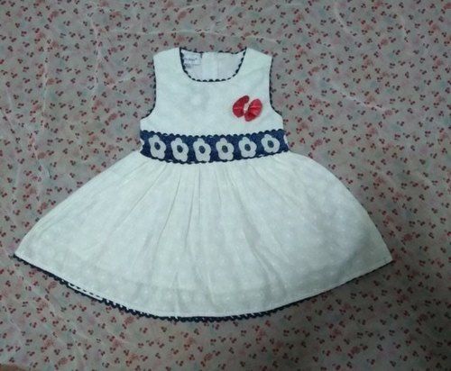 Round Neck, White Color And Sleeveless Simple And Elegant Cotton Baby Frock
