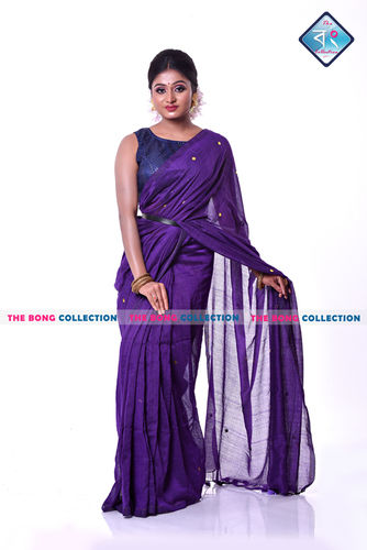 Various Ladies Fancy Deep Purple Color Soft Cotton Gini Saree