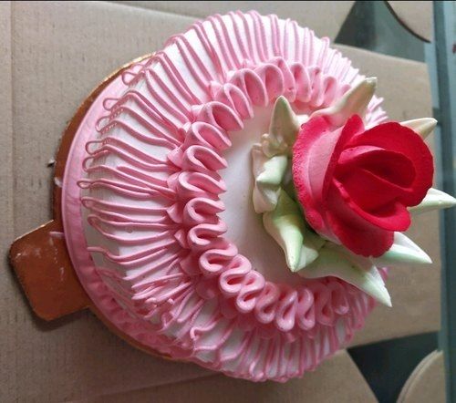  Pink Color Fresh And Sweet Taste Birthday Cake With Rose Flower, Weight 1kg