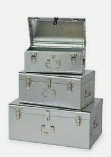 Durable Galvanized Metal Grey Rectangular Shape Metal Storage Trunk