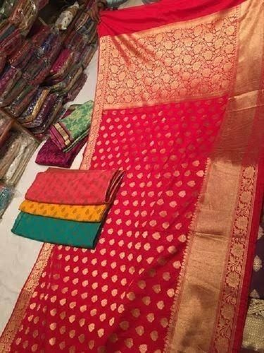 Handwoven Cotton Chanderi Saree in Salmon Pink and Muted Gold – Bengal  Looms India