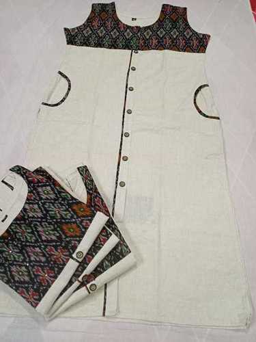 Round Neck And Sleeveless White Color Ladies Fancy Kurti For Party And Casual Wear