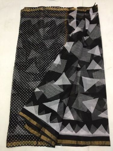 Cotton Silk Black And White Color Printed Linen Sarees For Party And Casual Wear