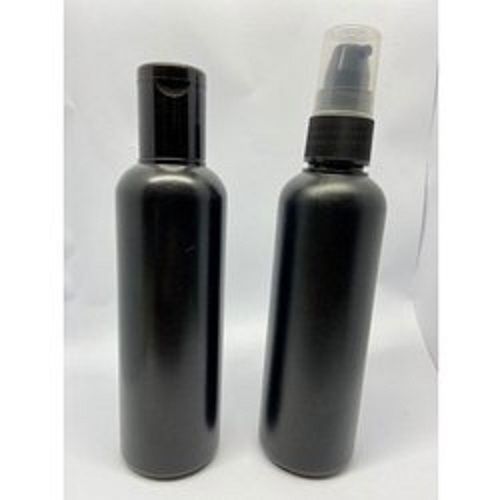 Black Color Blow Bottle 200 ml With PET Plastic And Crown Cap, Round Shape