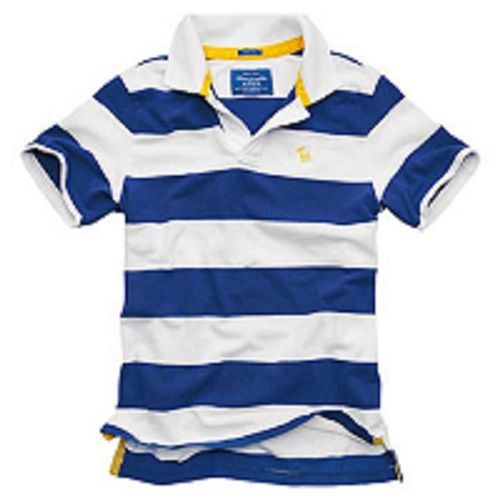 Cotton Blue And White Colour Mens Polo Collar Stripped T Shirt For Casual Wear