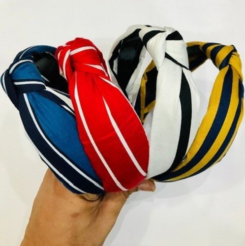Fashion Knot Striped Hair Band With Plastic Base Material And Fabric Upper