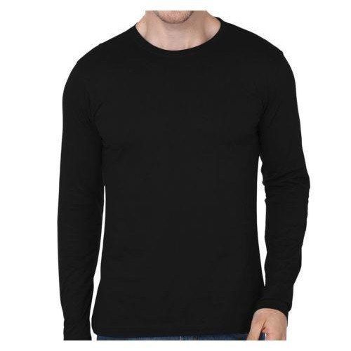 Full Sleeves And Cotton Plain Black Colour Mens T Shirt For Casual Wear Gender: Male