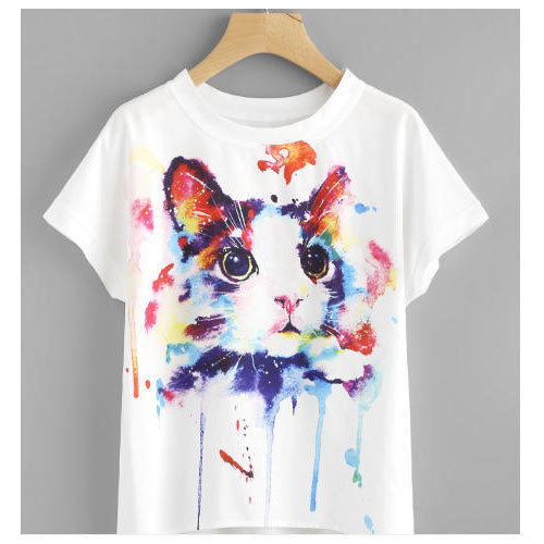 Girls White Printed T With Short Sleeves And Round Neck For Casual Wear Age Group: 18 To 35