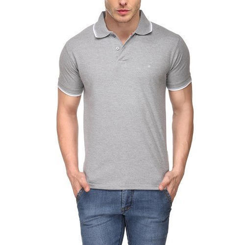 Gray Regular Fit And Plain Grey Colour Half Sleeve Mens Polo T Shirts For Casual Wear