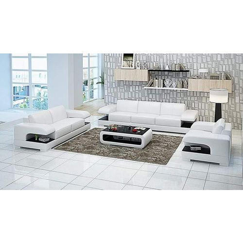 White Leather 6 Seater Sofa Set For Living Room