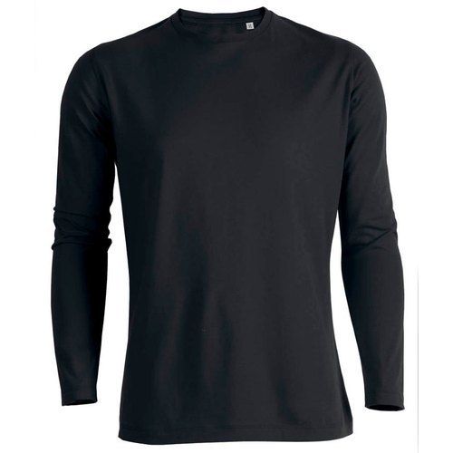 Black Color Full Sleeve Mens T Shirts With Round Neck And Cotton Materials Gender: Male