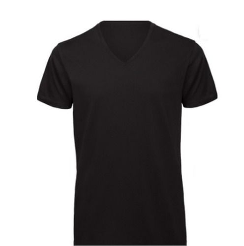 Black Color Half Sleeves Mens T Shirts With V Neck And Cotton Materials Gender: Male