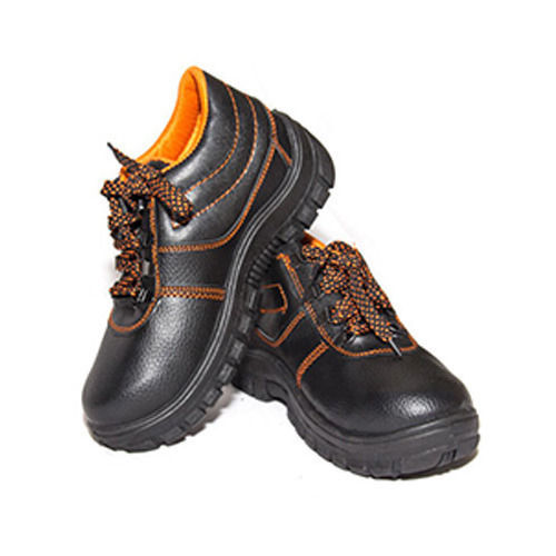 Black Lace Closure Type Fire Safety Shoe With Low Heel And Round Shape Toe