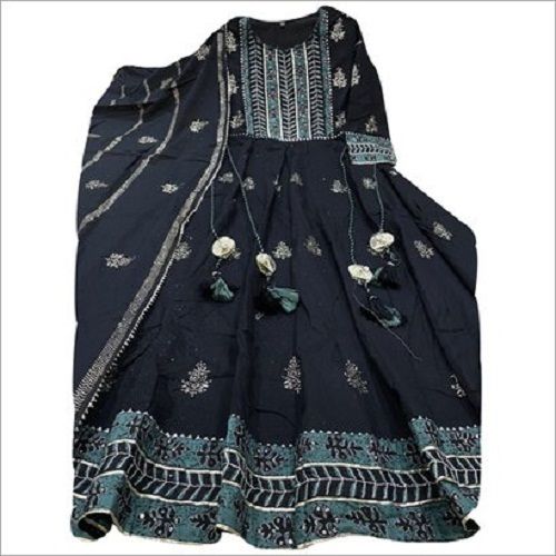 Indian Appealing Look Eco Friendly Comfortable To Wear Black Printed Ladies Anarkali Suit