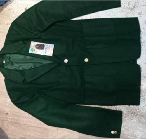 Beautiful Design Green School Uniform Winter Blazer Made Of Pure Woolen In Fine Fabric Collar Style: Straight