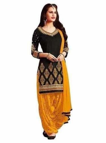 Black And Yellow Color Designer Printed Cotton Silk Suit Salwar For Women's