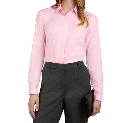 Formal Wear Pink Colour Ladies Shirts With Cotton And Polyester Materials