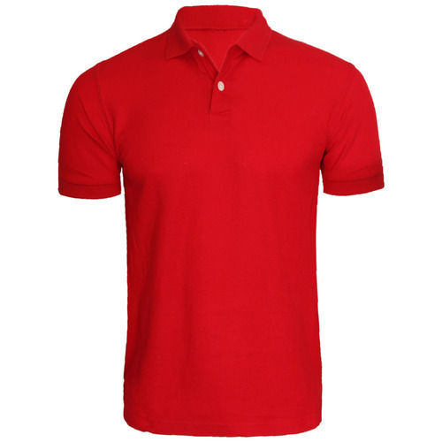 Mens Bright Red Color Half Sleeve Casual Wear Collar Neck Cotton T Shirts Gender: Male