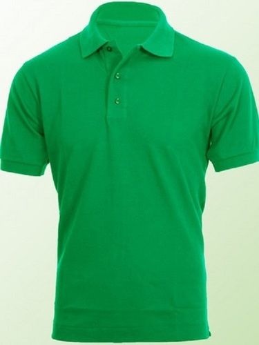 Mens Plain Collar Neck Half Sleeve Casual Wear Cotton T-Shirts, Green Color