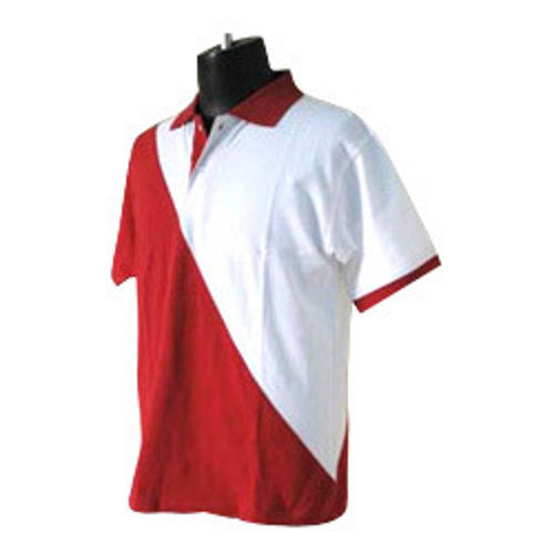 Mens White And Red Color Collar Neck Half Sleeve Cotton T-Shirts For Daily Wear