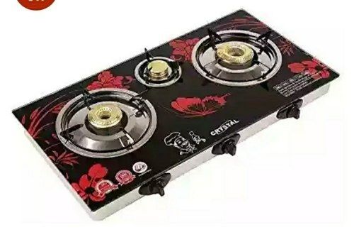 Pink Black Aluminum Gas Stove Glass, Steel Automatic 3 Burner Butterfly Dimension(L*W*H): 69 X 39  Centimeter (Cm)