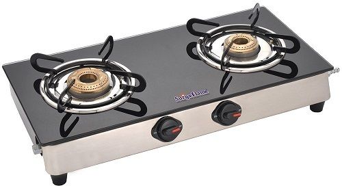 Silver And Black Stainless Steel And Glass Stop 2 Burner Gas Stove Dimension(L*W*H): 69 X 39  Centimeter (Cm)