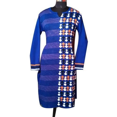 Skin Friendliness Elegant Look Blue Printed Cotton Silk Stitched Ladies Kurti Bust Size: 12 Inch (In)