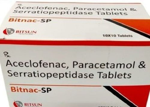 Aceclofenac, Serratiopeptidase And Paracetamol Tablets, 10x10 Tablet Pack
