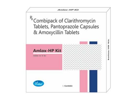  Amlox-Hp किट क्लैरिथ्रोमाइसिन टैबलेट, पैंटोप्राजोल कैप्सूल, एमोक्सिसिलिन टैबलेट एंटीबायोटिक 