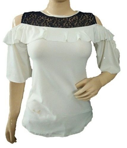 Beautiful Stylisy White And Black Ladies Fancy Tops With Cold Shoulder