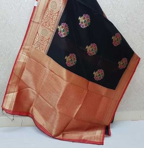 Traditional Black And Red Color Beautiful Banarasi Semi Silk Saree With Zari