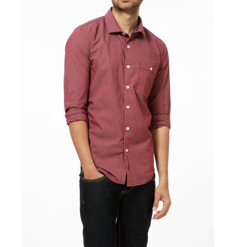 Casual Wear Full Sleeve Plain Cotton Mens Shirts With Marron Colour With Breathable Collar Style: Straight